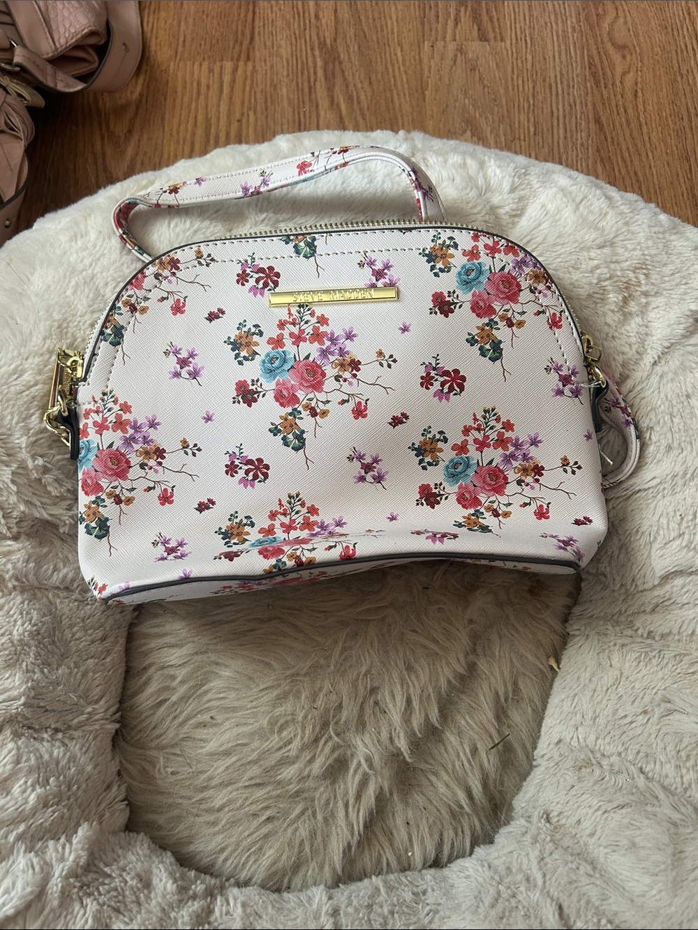 Steve Madden White Floral Crossbody with Pink and Teal Accents